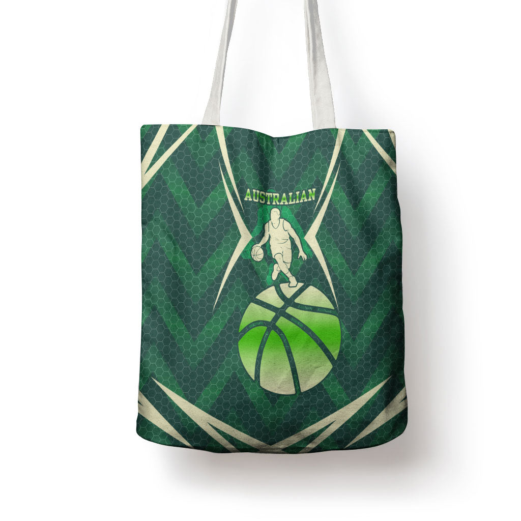 Australian Boomers Basketball Tote Bag Green Hexagon Camo Style With Dynamic Slam Dunk Graphic