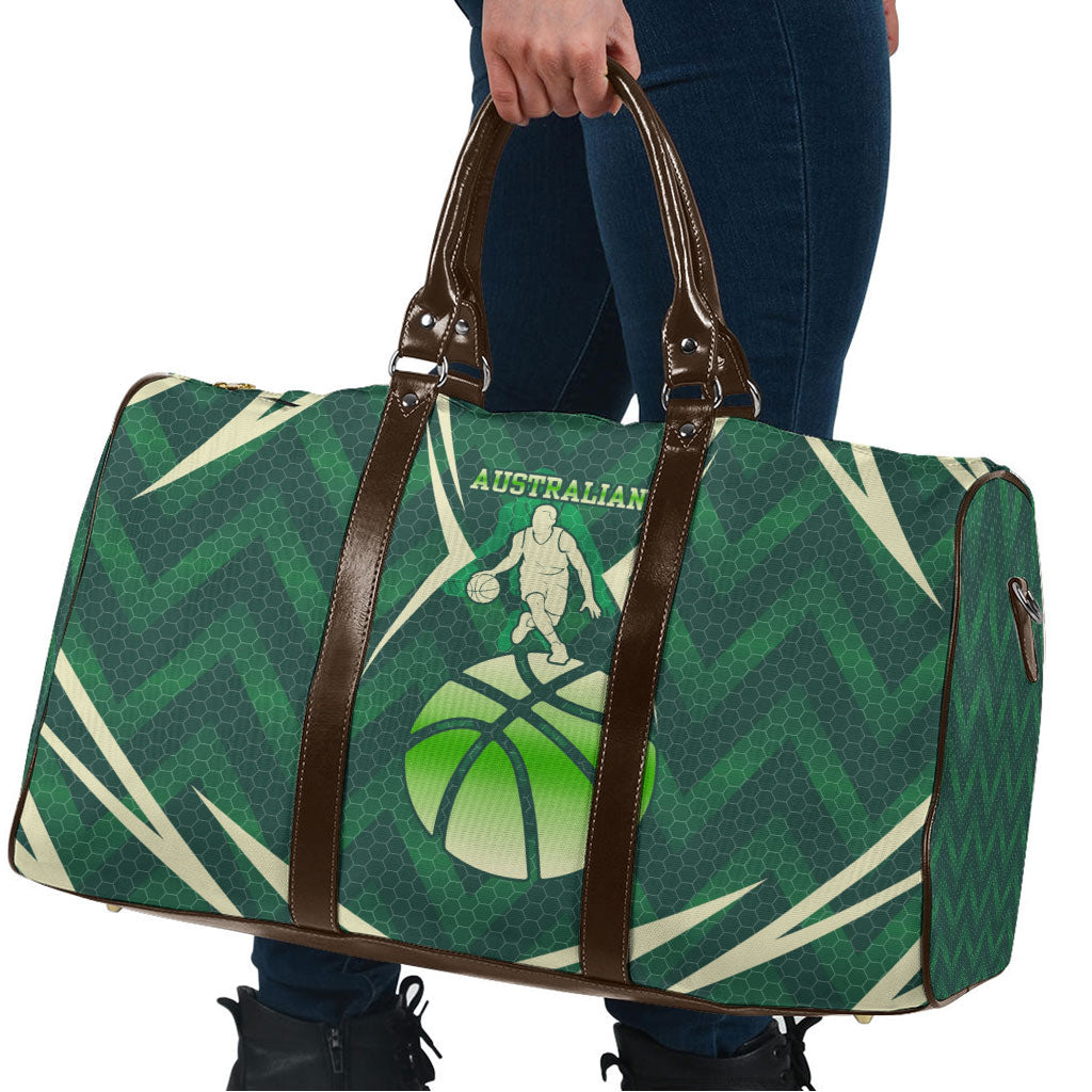 Australian Boomers Basketball Travel Bag Green Hexagon Camo Style With Dynamic Slam Dunk Graphic
