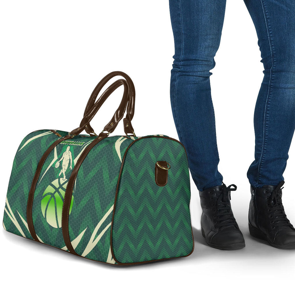 Australian Boomers Basketball Travel Bag Green Hexagon Camo Style With Dynamic Slam Dunk Graphic