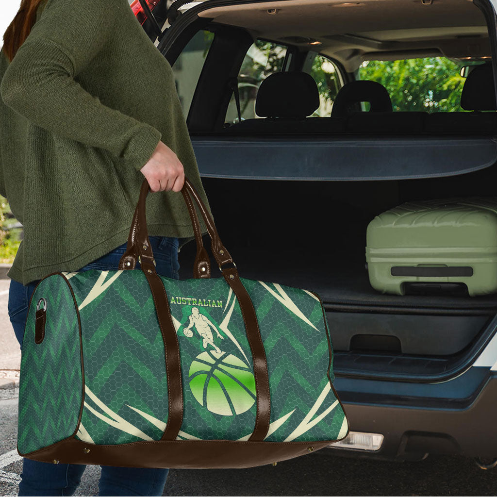 Australian Boomers Basketball Travel Bag Green Hexagon Camo Style With Dynamic Slam Dunk Graphic