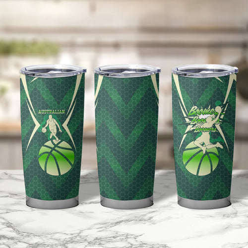 Australian Boomers Basketball Tumbler Cup Green Hexagon Camo Style With Dynamic Slam Dunk Graphic