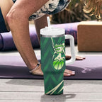Australian Boomers Basketball Tumbler With Handle Green Hexagon Camo Style With Dynamic Slam Dunk Graphic
