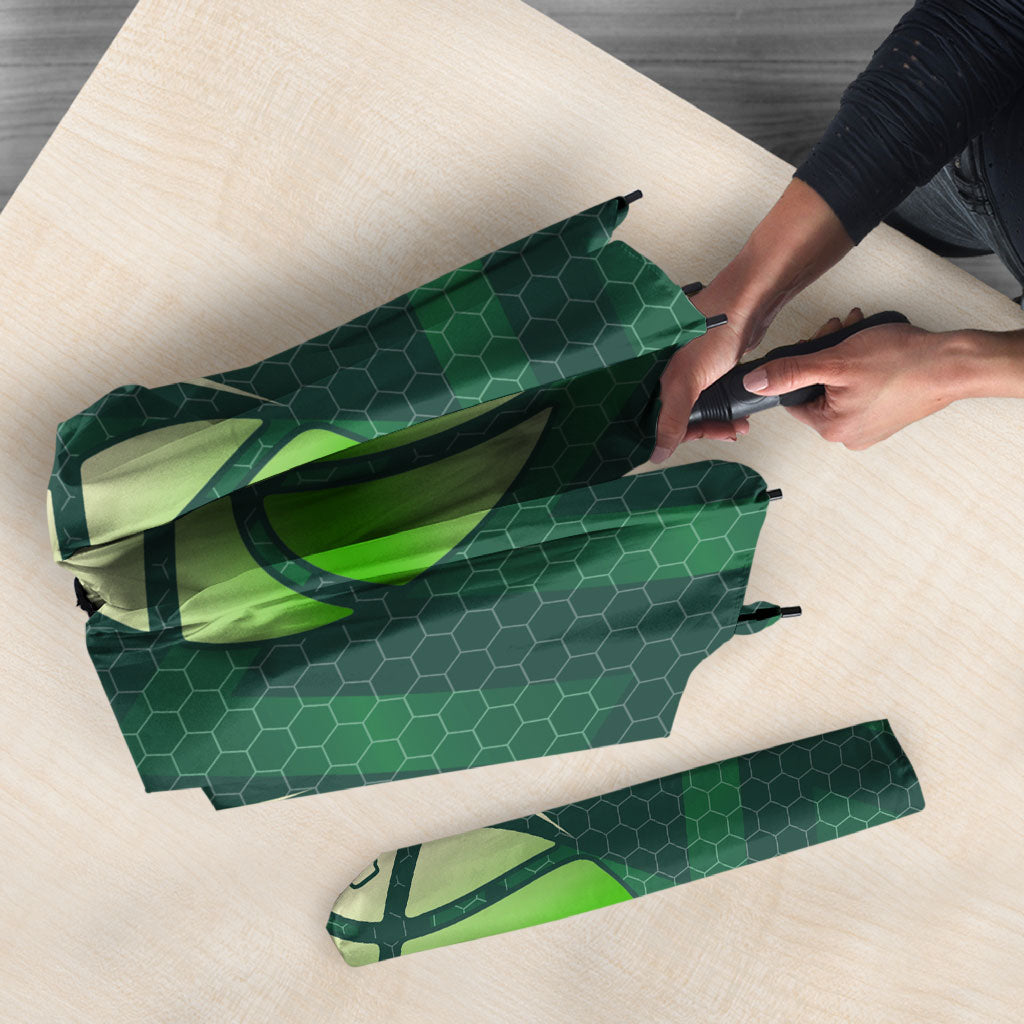 Australian Boomers Basketball Umbrella Green Hexagon Camo Style With Dynamic Slam Dunk Graphic