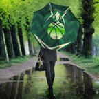 Australian Boomers Basketball Umbrella Green Hexagon Camo Style With Dynamic Slam Dunk Graphic