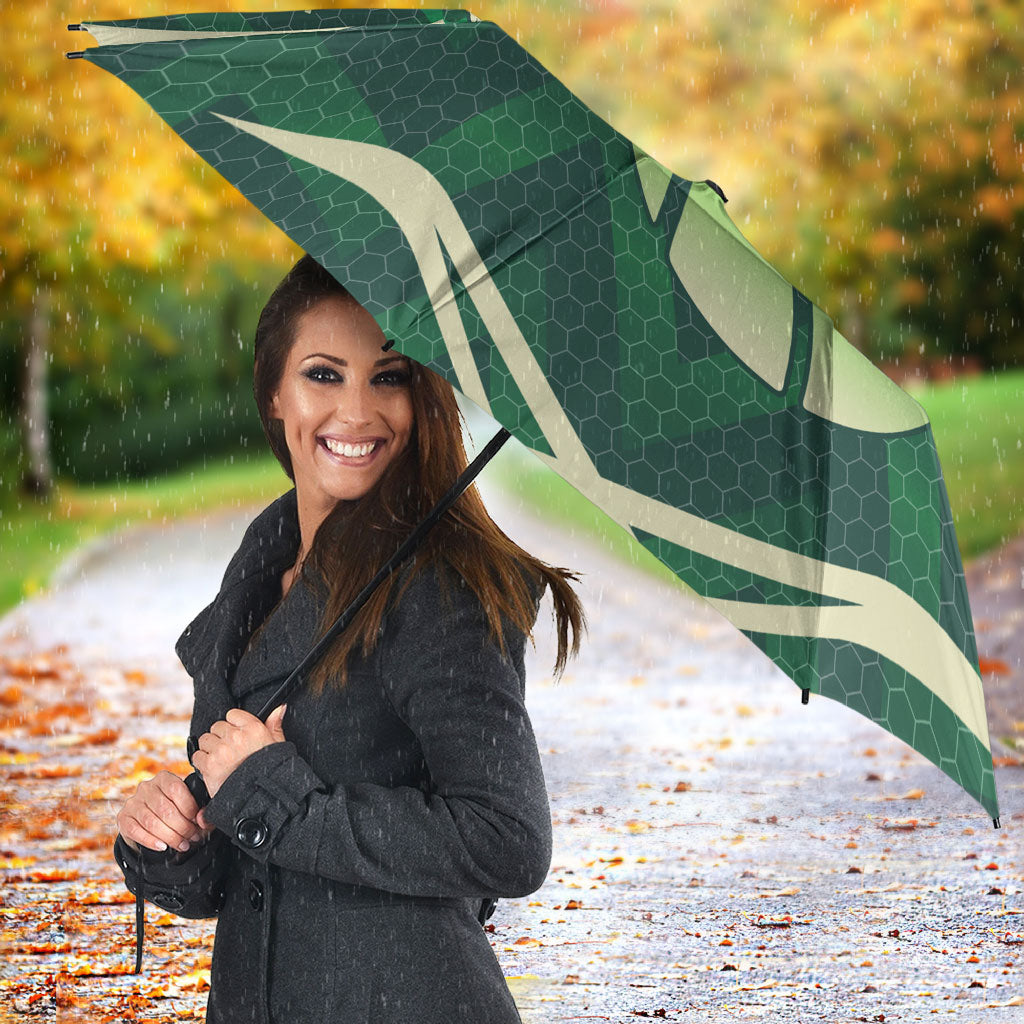 Australian Boomers Basketball Umbrella Green Hexagon Camo Style With Dynamic Slam Dunk Graphic