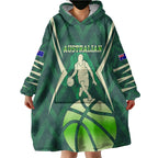 Australian Boomers Basketball Wearable Blanket Hoodie Green Hexagon Camo Style With Dynamic Slam Dunk Graphic