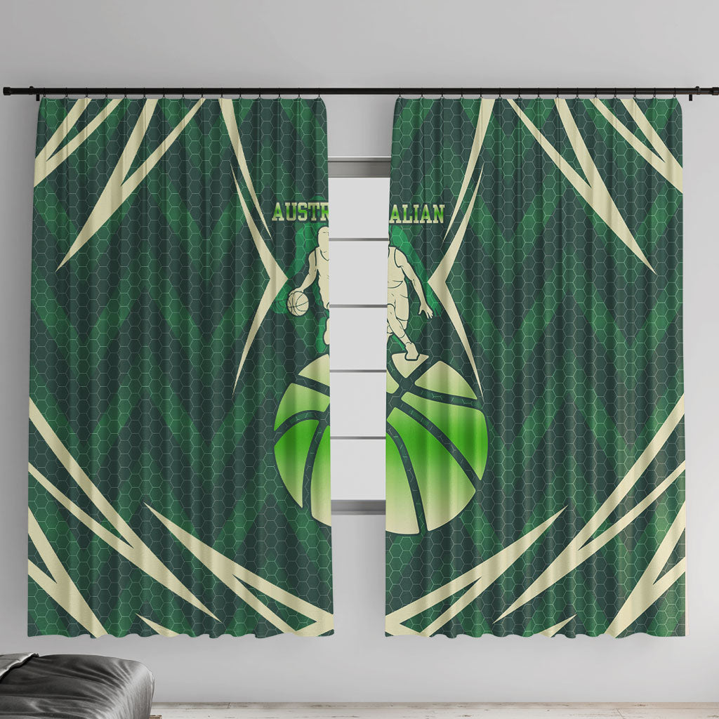 Australian Boomers Basketball Window Curtain Green Hexagon Camo Style With Dynamic Slam Dunk Graphic