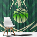 Australian Boomers Basketball Window Curtain Green Hexagon Camo Style With Dynamic Slam Dunk Graphic