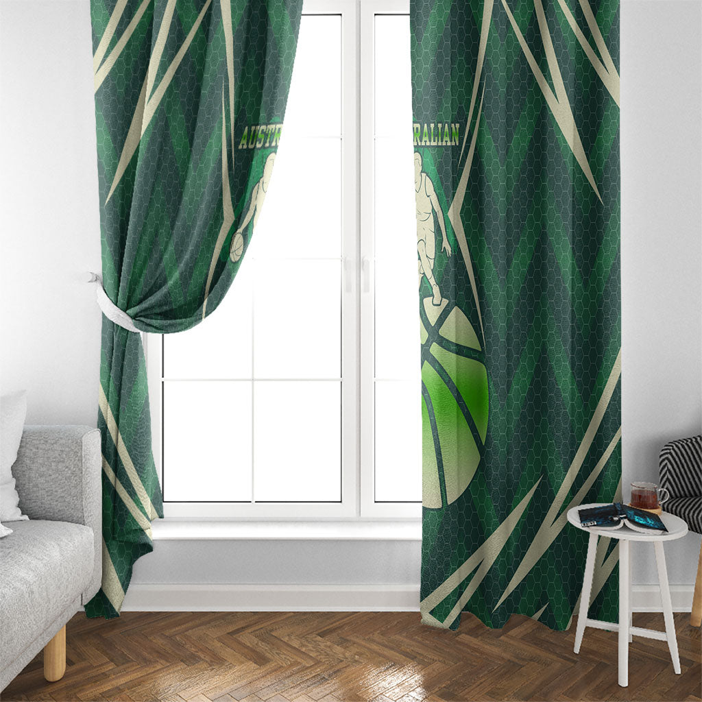 Australian Boomers Basketball Window Curtain Green Hexagon Camo Style With Dynamic Slam Dunk Graphic