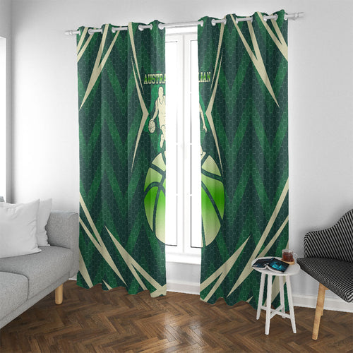 Australian Boomers Basketball Window Curtain Green Hexagon Camo Style With Dynamic Slam Dunk Graphic