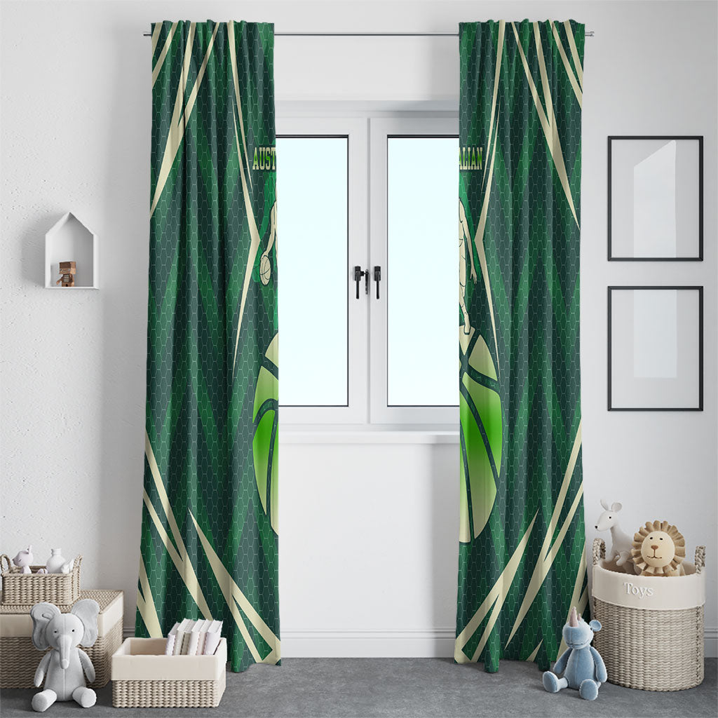 Australian Boomers Basketball Window Curtain Green Hexagon Camo Style With Dynamic Slam Dunk Graphic