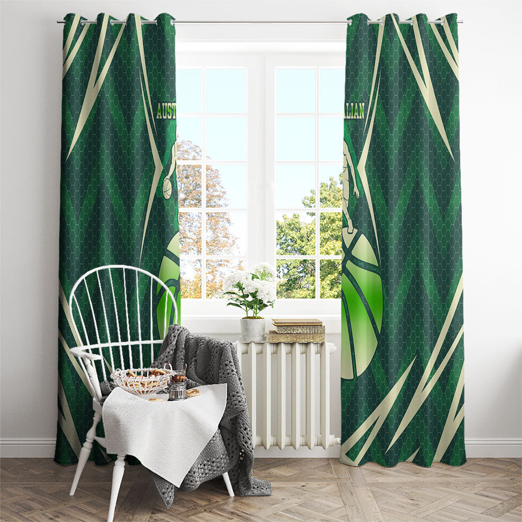Australian Boomers Basketball Window Curtain Green Hexagon Camo Style With Dynamic Slam Dunk Graphic