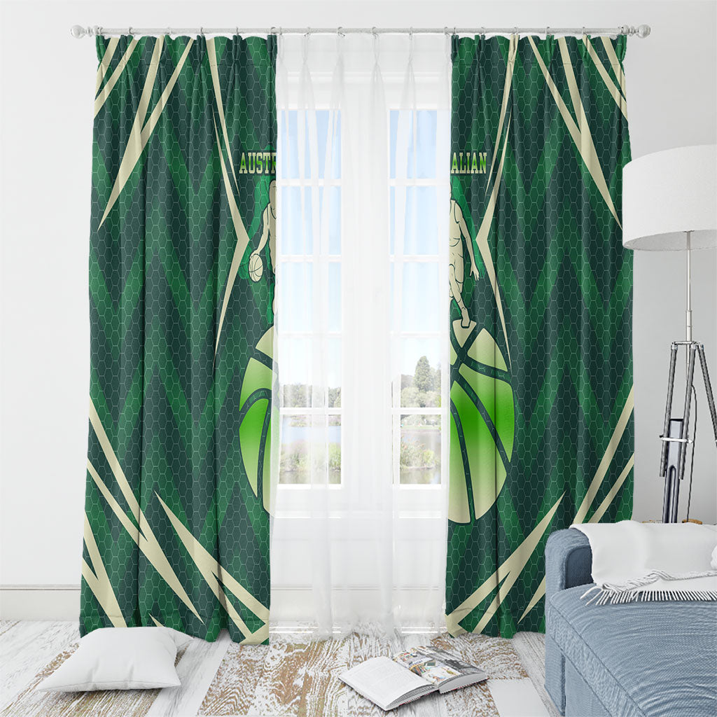 Australian Boomers Basketball Window Curtain Green Hexagon Camo Style With Dynamic Slam Dunk Graphic