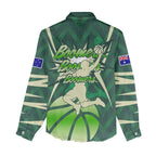 Australian Boomers Basketball Women Casual Shirt Green Hexagon Camo Style With Dynamic Slam Dunk Graphic