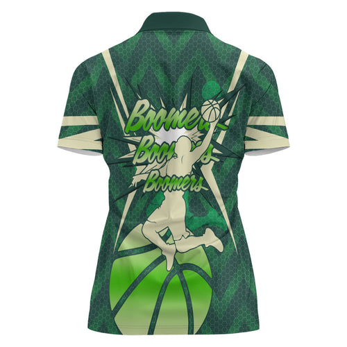 Australian Boomers Basketball Women Polo Shirt Green Hexagon Camo Style With Dynamic Slam Dunk Graphic