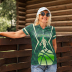 Australian Boomers Basketball Women Polo Shirt Green Hexagon Camo Style With Dynamic Slam Dunk Graphic