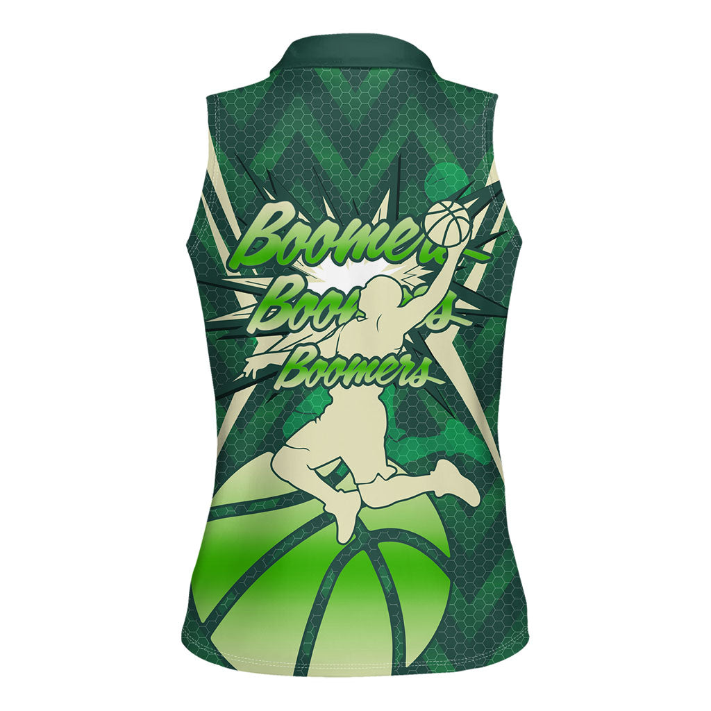 Australian Boomers Basketball Women Sleeveless Polo Shirt Green Hexagon Camo Style With Dynamic Slam Dunk Graphic