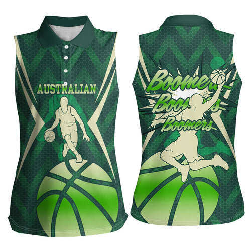 Australian Boomers Basketball Women Sleeveless Polo Shirt Green Hexagon Camo Style With Dynamic Slam Dunk Graphic