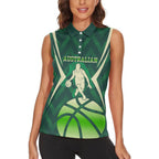 Australian Boomers Basketball Women Sleeveless Polo Shirt Green Hexagon Camo Style With Dynamic Slam Dunk Graphic