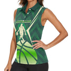 Australian Boomers Basketball Women Sleeveless Polo Shirt Green Hexagon Camo Style With Dynamic Slam Dunk Graphic