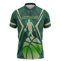 Australian Boomers Basketball Zipper Polo Shirt Green Hexagon Camo Style With Dynamic Slam Dunk Graphic