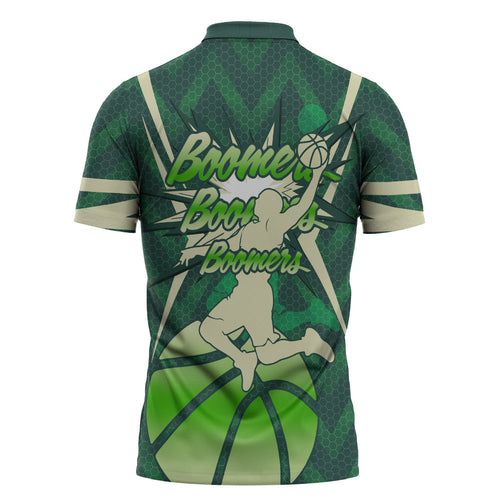 Australian Boomers Basketball Zipper Polo Shirt Green Hexagon Camo Style With Dynamic Slam Dunk Graphic