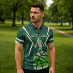 Australian Boomers Basketball Zipper Polo Shirt Green Hexagon Camo Style With Dynamic Slam Dunk Graphic