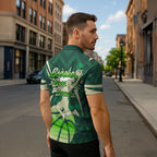 Australian Boomers Basketball Zipper Polo Shirt Green Hexagon Camo Style With Dynamic Slam Dunk Graphic