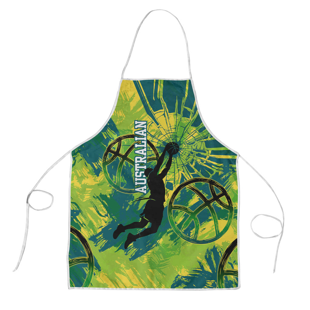 Australian Boomers Basketball Apron Shattered Glass Effect With Flaming Ball And Grunge Brushstrokes