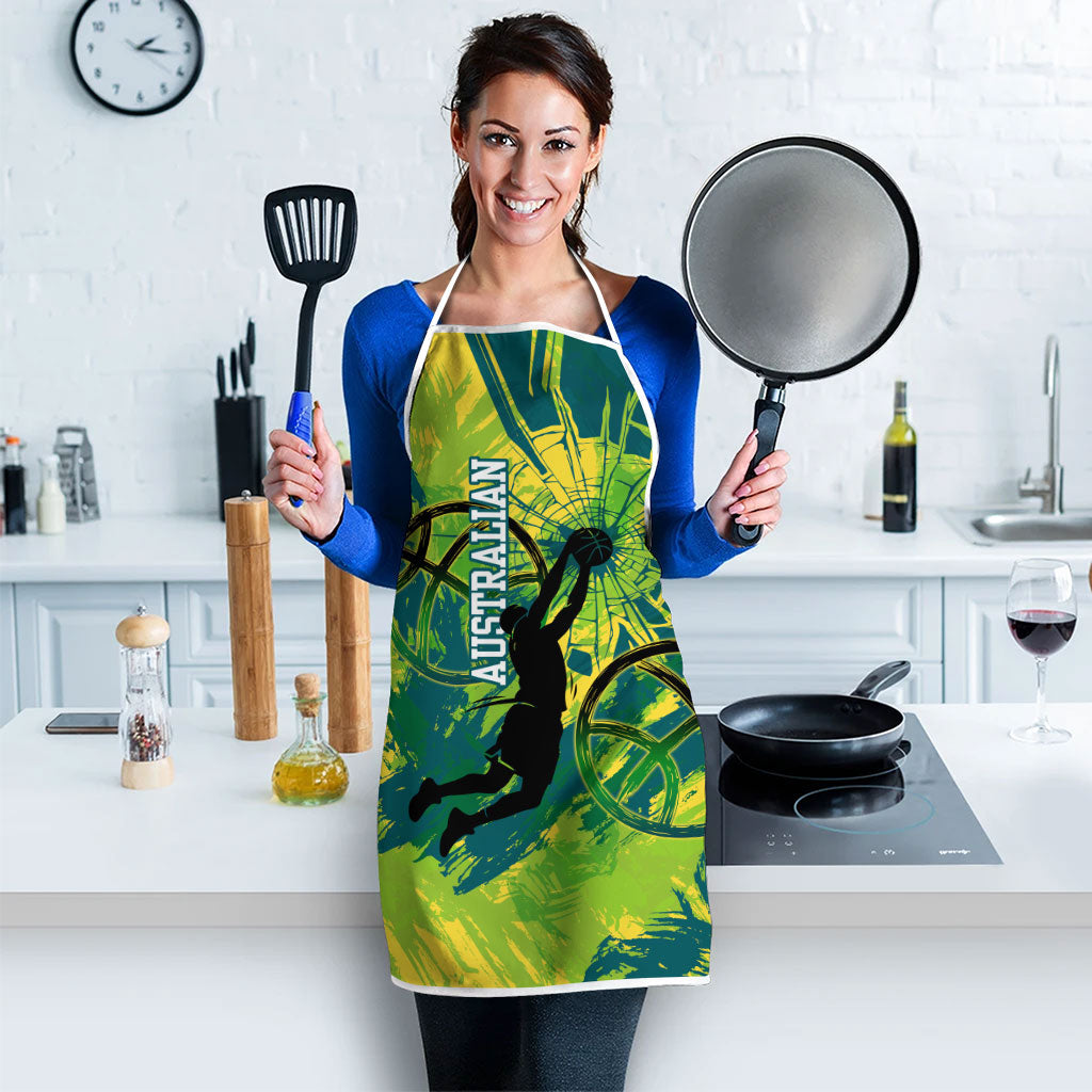 Australian Boomers Basketball Apron Shattered Glass Effect With Flaming Ball And Grunge Brushstrokes