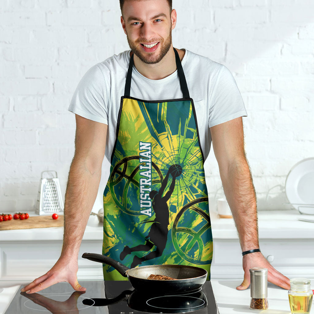 Australian Boomers Basketball Apron Shattered Glass Effect With Flaming Ball And Grunge Brushstrokes