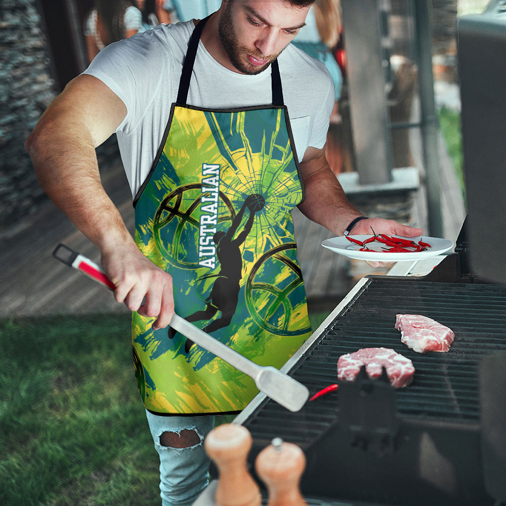 Australian Boomers Basketball Apron Shattered Glass Effect With Flaming Ball And Grunge Brushstrokes