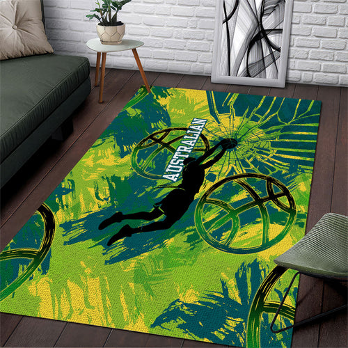 Australian Boomers Basketball Area Rug Shattered Glass Effect With Flaming Ball And Grunge Brushstrokes