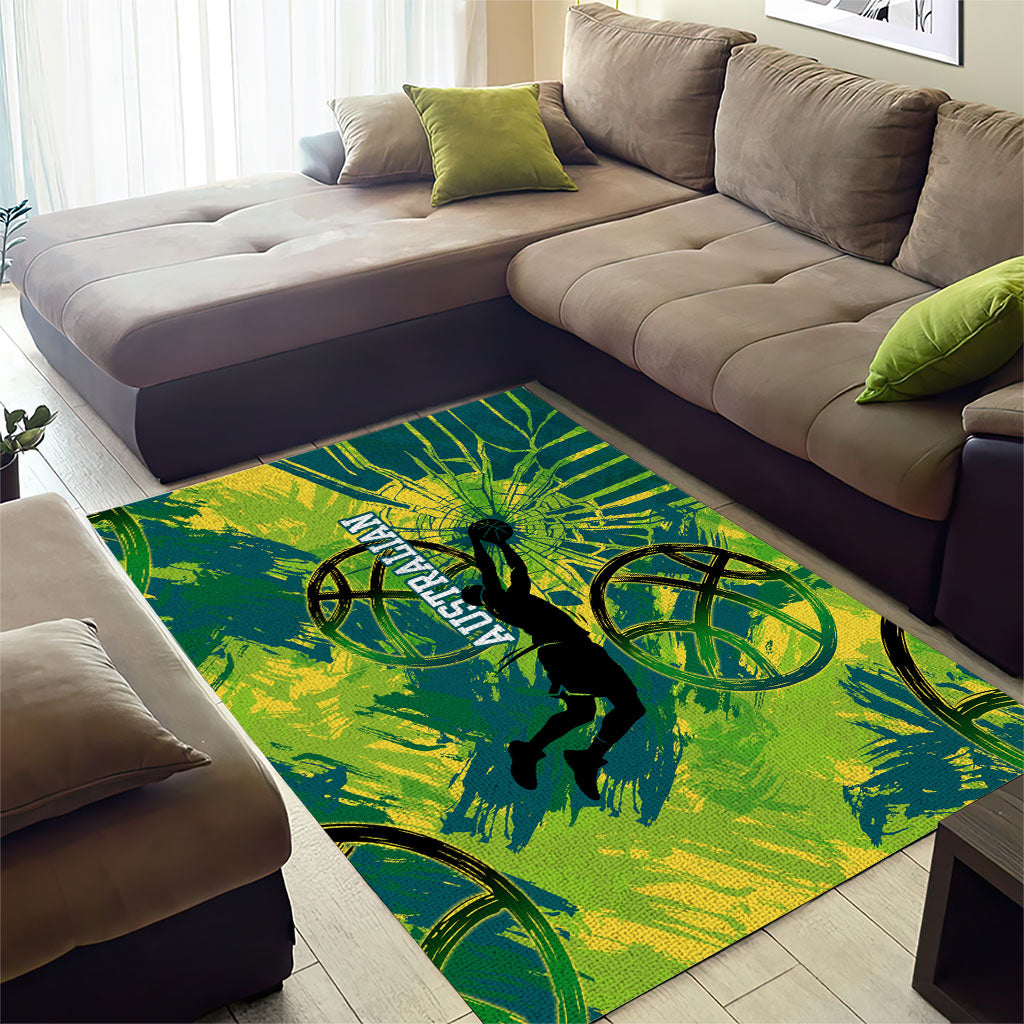 Australian Boomers Basketball Area Rug Shattered Glass Effect With Flaming Ball And Grunge Brushstrokes