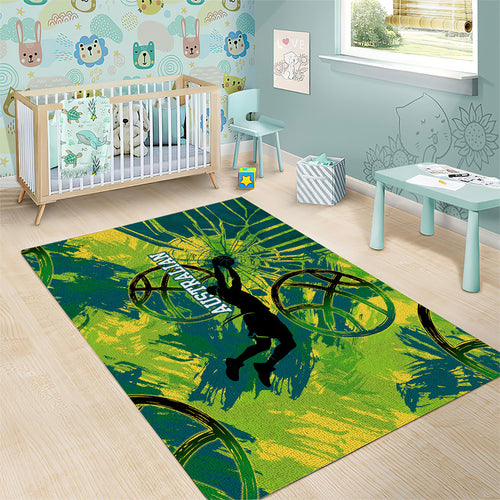 Australian Boomers Basketball Area Rug Shattered Glass Effect With Flaming Ball And Grunge Brushstrokes
