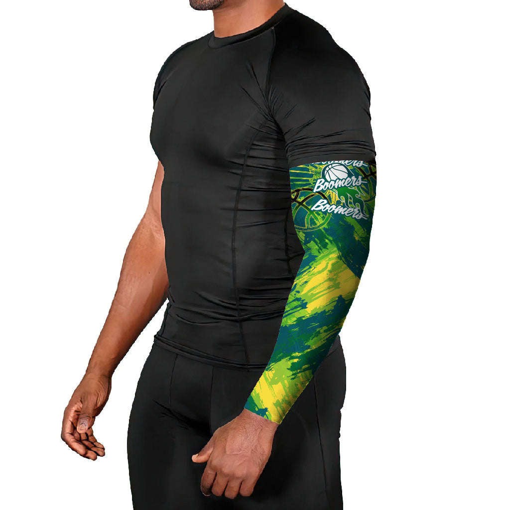 Australian Boomers Basketball Arm Sleeves Shattered Glass Effect With Flaming Ball And Grunge Brushstrokes