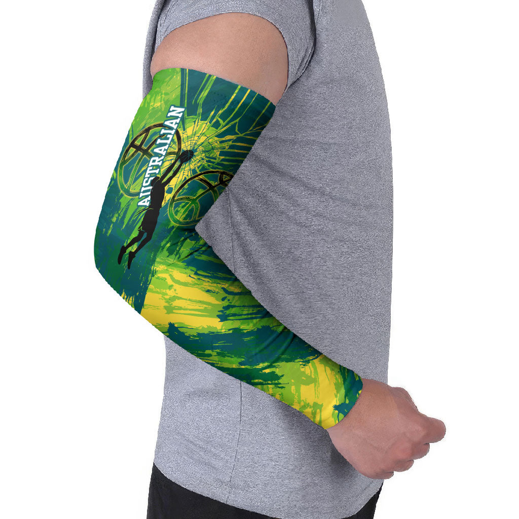 Australian Boomers Basketball Arm Sleeves Shattered Glass Effect With Flaming Ball And Grunge Brushstrokes