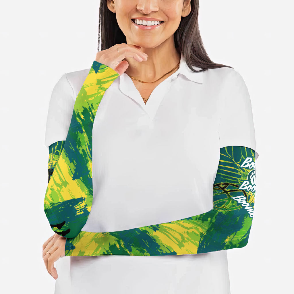 Australian Boomers Basketball Arm Sleeves Shattered Glass Effect With Flaming Ball And Grunge Brushstrokes