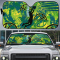 Australian Boomers Basketball Auto Sun Shade Shattered Glass Effect With Flaming Ball And Grunge Brushstrokes