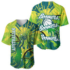 Australian Boomers Basketball Baseball Jersey Shattered Glass Effect With Flaming Ball And Grunge Brushstrokes