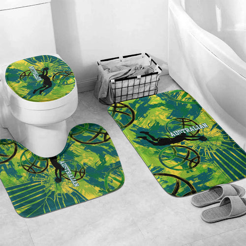 Australian Boomers Basketball Bathroom Set Shattered Glass Effect With Flaming Ball And Grunge Brushstrokes