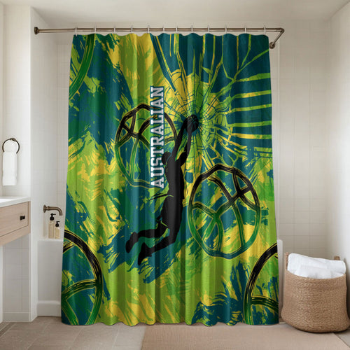 Australian Boomers Basketball Bathroom Set Shattered Glass Effect With Flaming Ball And Grunge Brushstrokes