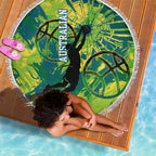 Australian Boomers Basketball Beach Blanket Shattered Glass Effect With Flaming Ball And Grunge Brushstrokes