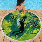 Australian Boomers Basketball Beach Blanket Shattered Glass Effect With Flaming Ball And Grunge Brushstrokes
