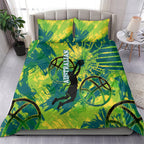 Australian Boomers Basketball Bedding Set Shattered Glass Effect With Flaming Ball And Grunge Brushstrokes