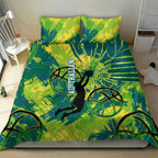 Australian Boomers Basketball Bedding Set Shattered Glass Effect With Flaming Ball And Grunge Brushstrokes