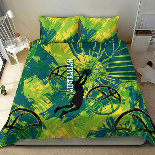 Australian Boomers Basketball Bedding Set Shattered Glass Effect With Flaming Ball And Grunge Brushstrokes