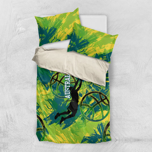Australian Boomers Basketball Bedding Set Shattered Glass Effect With Flaming Ball And Grunge Brushstrokes