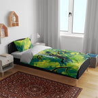 Australian Boomers Basketball Bedding Set Shattered Glass Effect With Flaming Ball And Grunge Brushstrokes