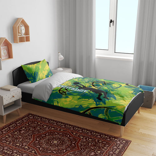 Australian Boomers Basketball Bedding Set Shattered Glass Effect With Flaming Ball And Grunge Brushstrokes